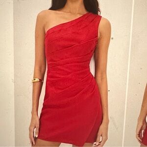 Reformation Vibrant Red One-Shoulder Dress Ciro Linen Dress